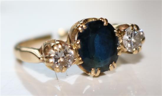 18ct gold 2 stone diamond and sapphire ring